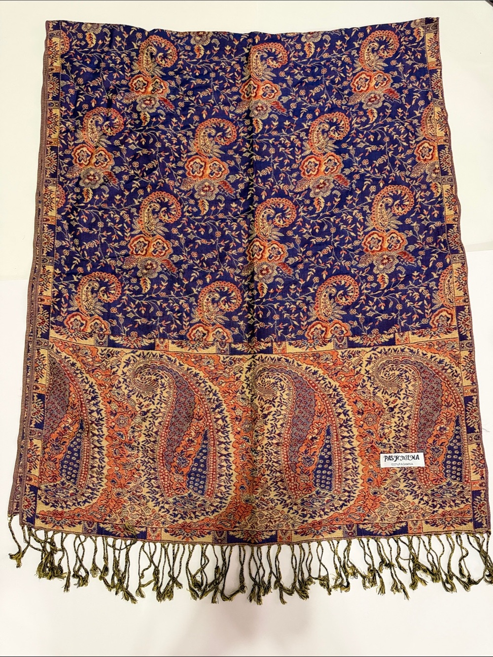 pashmina Navy and Orange Paisley Pashmina Wrap